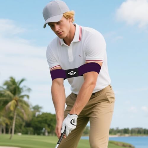 Scott Edward Pro Golf Swing Training Aid,Swing Correcting Arm Band Correct Training Swing Gesture Alignment Practice Tool for Golf Beginners,Woman,Girl,Female(Purple)
