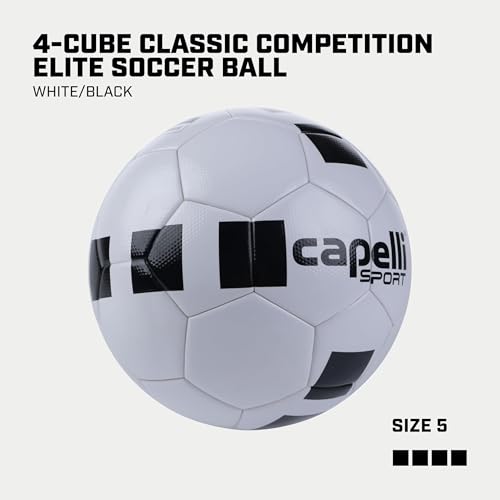 Capelli Sport Soccer Ball Size 5, 4-Cube Classic Competition Elite Soccer Ball for Youth and Adult Players, Outdoor and Indoor Training, White/Black