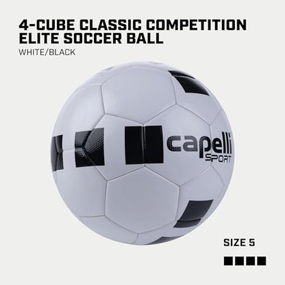 Capelli Sport Soccer Ball Size 5, 4-Cube Classic Competition Elite Soccer Ball for Youth and Adult Players, Outdoor and Indoor Training, White/Black