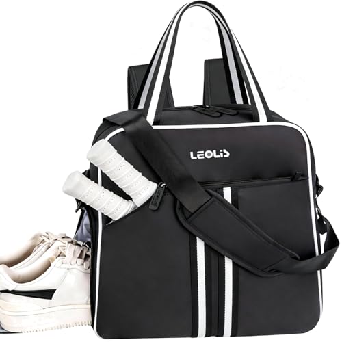 Pickleball Bag Pickle Ball Backpack for Women,Pickleball Accessory Tote Sport Equipment Bag Machine Washable with Shoe Compartment,Wet Pocket,Adjustable Shoulder Strap Fence Hook,Great Gift 30L-Black - color: Black