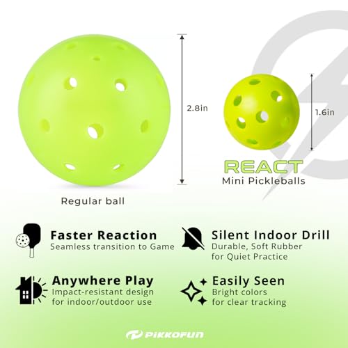 PIKKOFUN React Mini Pickleball Ball -5 Pack Quiet Training Balls & PIKKOFUN Small Mini Pickleball Net 5 ft Bundle
