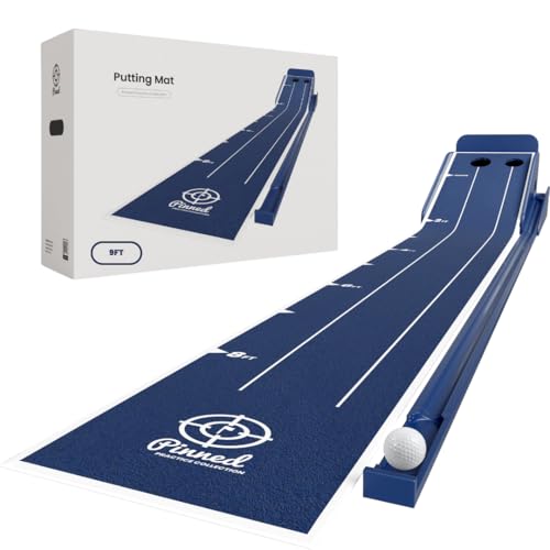 Pinned Golf The Roller - Premium Golf Putting Mat - 9-Foot Portable, Non-Slip Putting Green Indoor with Magnetic Ball Return & Distance Markers for Home & Office - color: Navy