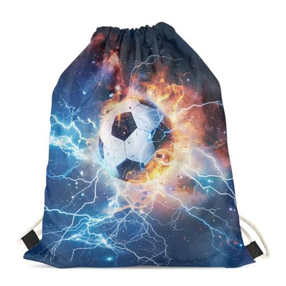 Mumeson Backpack Dayback Printed Daypack Drawstring Bag Travel Bag Large Capacity Shopping Bag for Men, Thunder Soccer Print - color: Thunder Soccer Print