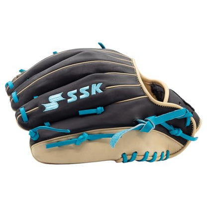 SSK Z5 Craftsman Infield Baseball Glove – 11.25” - 11.5” - 11.75” - 12” – Right & Left Hand Throw - color: Black/Camel/Electric Blue, size: 11.5" - Left Hand Throw