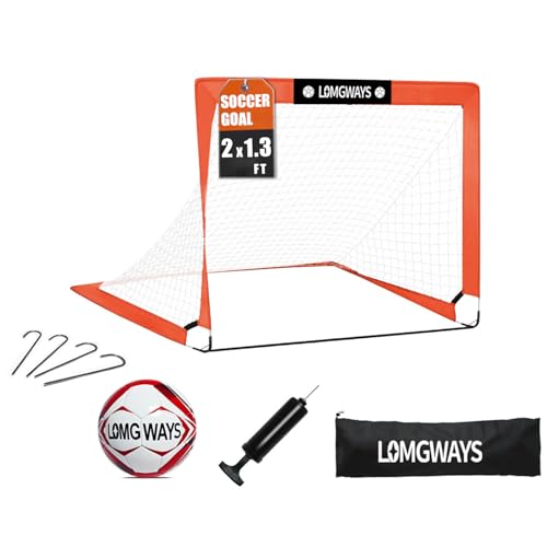 LOMGWAYS Soccer Goal – Foldable Frame Net for Kids + Youth – Indoor + Outdoor Soccer Goal with Carry Bag – Easy Set up – Multiple Sizes for Practice & Games - size: 2x1.3FT(Size 1 Ball)