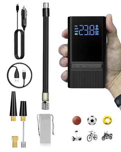 Tire Inflator Electric Bike Pump - 150PSI Portable Air Pump with Pressure Gauge, 6000mAh Electric Ball Pump with Schrader/Dunlop/Presta Valve for Road, Mountain Bicycles, E-Bike, Motorcycle, Balls