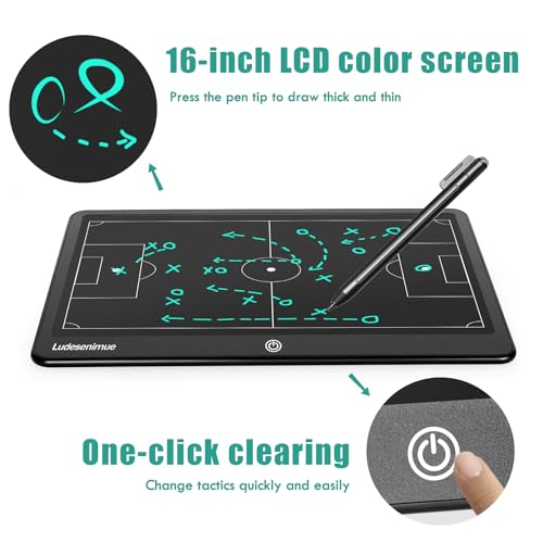 Magnetic Soccer Tactic Board with Movable Pieces - 16" LCD Electronic Coaching Board Witch Stylus Pen, Essential Soccer Training Equipment