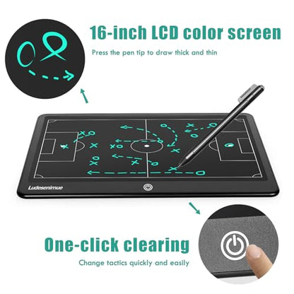 Magnetic Soccer Tactic Board with Movable Pieces - 16" LCD Electronic Coaching Board Witch Stylus Pen, Essential Soccer Training Equipment