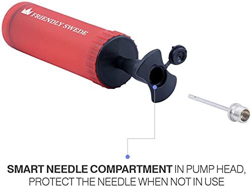 The Friendly Swede Ball Pump for Sports Balls — Hand Air Pump Including Needles and Nozzles - Built-in Needle Storage & Flexible Hose - Suitable for Basketball, Soccer, Volleyball - Multipack