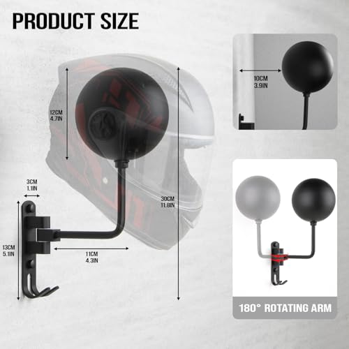 PUERSI Helmet Holder Wall Mount - 180° Rotation Helmet Hanger for Motorcycle Bike Racing Outerwear Sports Gear Display Motorcycle Accessories - style: 1 Pack