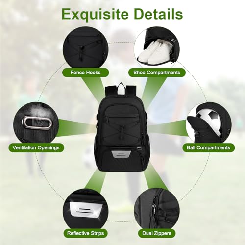 Youth Soccer Bag Unisex, Soccer Backpack with Ball Compartment, Waterproof Sport Equipment Bags for Volleyball Basketball Football, Sports Bags for Boys Girls