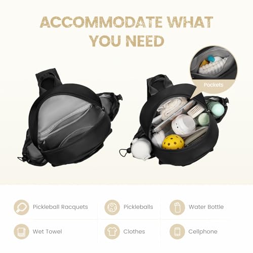 Pickleball Bags for Women Lightweight Crossbody and Stylish Quilted Pickleball Paddle Sling Bag Backpack - color: Black, size: Large