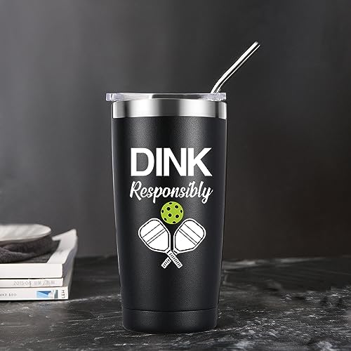 Dink Responsibly Tumbler, Pickleball Player Gifts,Picklebal Lovers Gifts for Men Women,Pickleba Accessories Gift 20oz Stainless Steel Cup With Lid Straw