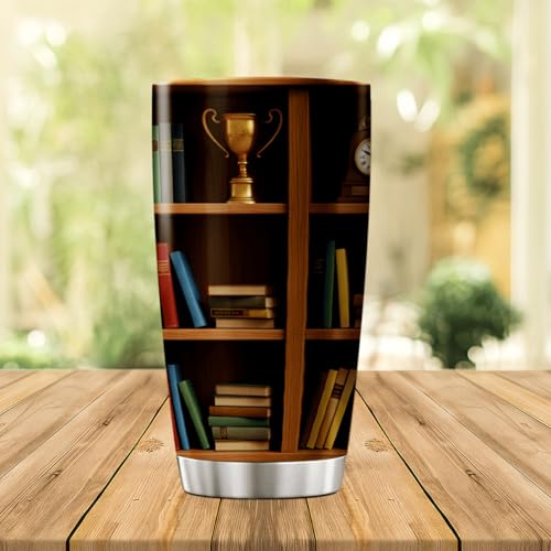 CUBICER Bookshelf Design Stainless Steel Tumbler 20 Oz For Book Lovers Teachers Librarians And Writers Gift Reading Enthusiasts Heat Coffee Iced Insulated Hot Cool Travel - color: Literary Aesthetic P6