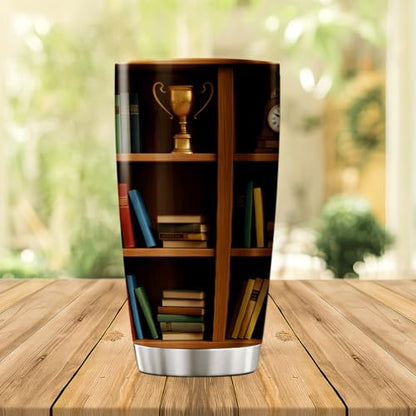 CUBICER Bookshelf Design Stainless Steel Tumbler 20 Oz For Book Lovers Teachers Librarians And Writers Gift Reading Enthusiasts Heat Coffee Iced Insulated Hot Cool Travel - color: Literary Aesthetic P6