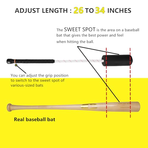 Baseball & Softball Swing Trainer Bat - Batting Practice Equipment - Includes Rope Swing Training Bat with 12 Training Balls & Tote Bag, Training Tool, Batting Aid
