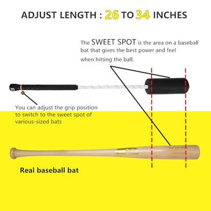 Baseball & Softball Swing Trainer Bat - Batting Practice Equipment - Includes Rope Swing Training Bat with 12 Training Balls & Tote Bag, Training Tool, Batting Aid