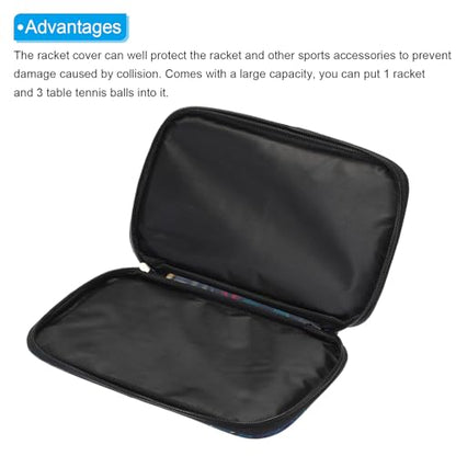 PATIKIL 11" x 7" Table Tennis Racket Case Cover, Table Tennis Racket Paddle Carry Bag with Ball Storage Pocket, Blue