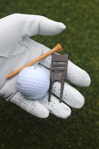 Fastfuse Titanium 4-in-1 Golf Divot Repair Tool & Ball Marker - Club Tee - Groove Cleaner - Putting Alignment Aid - color: Stone Washed