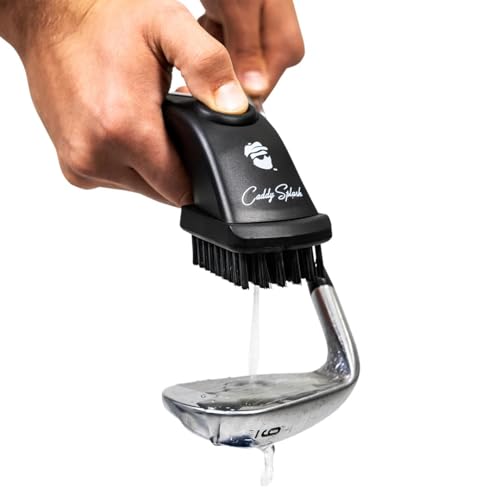 Caddy Splash Golf Club Brush Pro with Water- Heavy Duty Retractable Clip- Push Button for Easy Cleaning- Nylon Bristles- Holds 4 Oz- Golf Accessories for Men- Best Golf Gift - USA Company (Black)