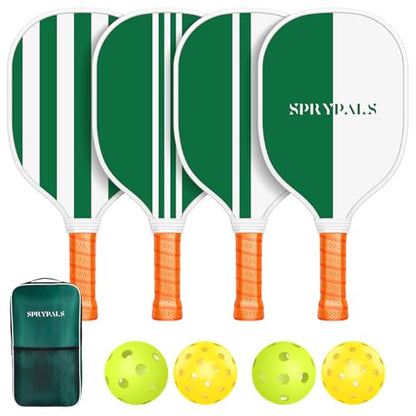 Pickleball Paddles Set of 4, USAPA Approved Pickleball Set of 4 with 4 Pickleball Balls & 1 Carry Bag Premium Wooden Cute Pickle Ball Paddles Grip Gifts for Women Youth Men - color: Green/White