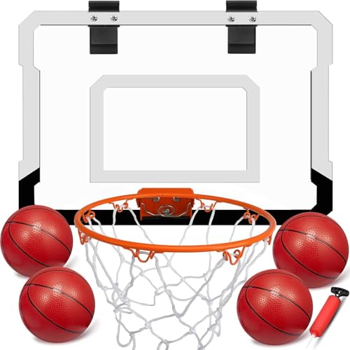 Indoor Mini Basketball Hoop Set Gift for Kids Adults, Upgrade Over Door Hoop with 4 Rubber 6" Balls, Wall Mount Hoop for Bedroom Yard, Christmas Stocking Stuffer Gift for Boys Teen - color: 2White