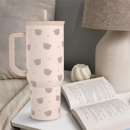 SANDJEST Bear Tumbler with Handle, Insulated Cup Stainless Steel Travel Mug Cup, Gifts for Women Girl, 40oz - color: Bear