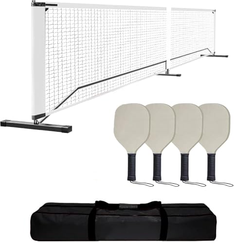 Pickleball Net for Driveway, 22FT Portable Regulation Pickleball Net System with Metal Frame, 4 Paddles, Carry Bag, Weather Resistant & Easy Setup for Backyard, Park, Beach