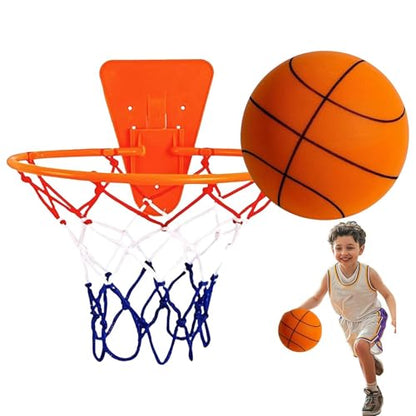 Silent Basketball Hoop and Ball, 18cm Wall Mounted Basketball Hoop Indoor, Noiseless Foam Elastic Sponge Ball WithHoop, SilentBall Professional Indoor BasketballFrame - color: Orange