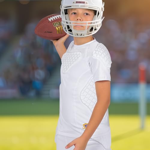 TUOY Youth Boys Padded Protective Shirts Paddded Compression Shirts for Football Paintball Baseball - color: White, size: Medium
