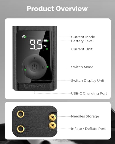 ETENWOLF P300 Plus Ball Pump, Electric Basketball Pump Inflation and Deflation, with 3200 mAh Rechargeable Battery, Air Pump for All Sports Balls - color: black