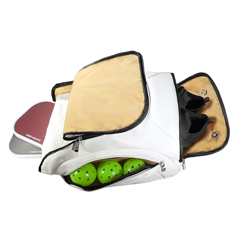 Pro Tour Pickleball Backpack White | Large Pickleball Bag with Fence Hook for Paddles & Accessories | Ventilated Shoe Compartment | Pickleball Bags for Men, Women, & Adults Pickle Ball Bag - color: White