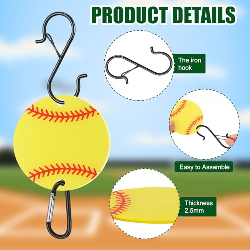 CroBlissful 6 Pcs Bag Hook for Fence Baseball Football Basketball Tennis Team Gifts Bag Clip Sports Backpack Buckle with Acrylic Board for Bat Water Bottle Player Lover Gifts - color: Softball