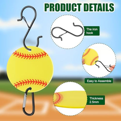 CroBlissful 6 Pcs Bag Hook for Fence Baseball Football Basketball Tennis Team Gifts Bag Clip Sports Backpack Buckle with Acrylic Board for Bat Water Bottle Player Lover Gifts - color: Softball