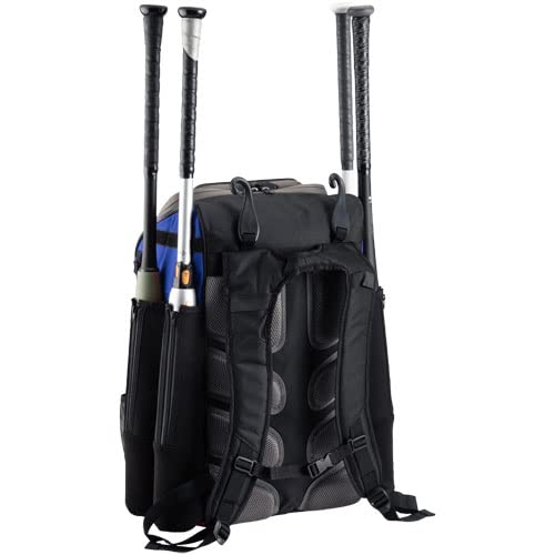 Tournament Backpack Baseball Bag, Large Capacity Bat Holder, Softball Bag with Shoe Compartment and Fence Hook, Royal/Black