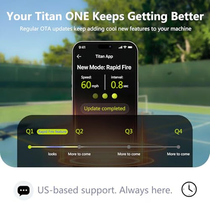 Titan ONE Pickleball Machine with Internal Oscillation & Free App | for Coaches, Clubs & Solo Practice, 85 to 240 Ball Capacity, Portable with Trolley Handle