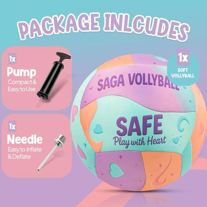 SAGA Indoor Volleyball for Girls & Boys – Super Soft Volleyball for Indoor Practice - Safe and Silent Volleyball with Pump, Ideal for in House and Volleyballs Gifts