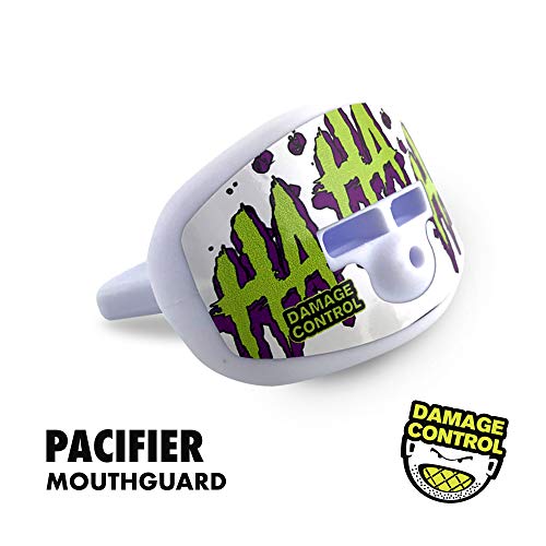 DAMAGE CONTROL Pacifier Mouthpiece – Football Mouthguard with Helmet Strap, Protects Teeth, Jaw & Mouth – Mouth Piece for Sports, No Boiling, Allows Airflow – Gear for Adults & Youth (HA HA HA) - color: Ha Ha Ha