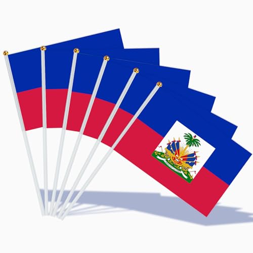 AhfuLife 15 Pcs Haiti Hand Held Flags for World Cup Decorations 2026, 5.5 X 8.2 Inch Haitian Small Stick Flags - Double Sided with 11.8" Poles for Independence Day Sports Event Celebration Decor - color: Haiti, size: 5×8 Inch-15 Pcs