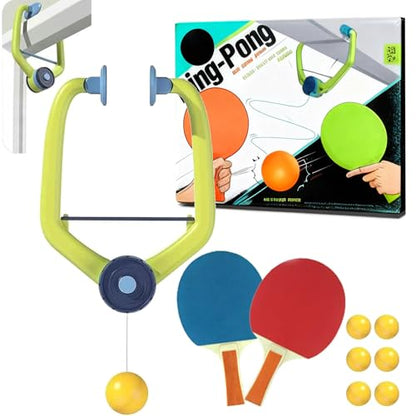 Door Plinking Game, Door Pong Game for Kids, Door Ping Pong Trainer, Adjustable Hanging Table Tennis Set with 1 Pc Trainer&6 Balls, Daily Portable Exercise Kit