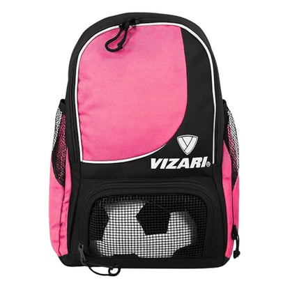Vizari Solano Soccer Backpack With Ball Compartment and Vented Ball Pocket and Mesh Side Cargo Pockets for Adults and Teens - color: Pink