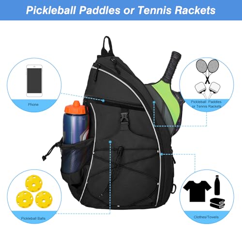 WOLT Pickleball Bag,Crossbody Sling Bags for Women Men,Pickleball Backpack with Fence Hook for Tennis, Racketball - color: Black