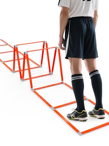 Tangle-Free Agility Ladder for Kids/Athletic – Multi-Use Speed Training Ladder for Footwork Drills/Football/Soccer/Boxing - Agility Equipment for Workout/Exercise/Fitness – 10 Rung - color: Orange