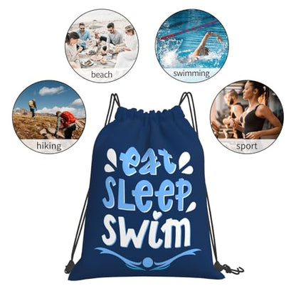 Eat Sleep Swim Unisex Drawstring Backpack Bag Sport Gym Travel Swim Sackpack - color: Eat Sleep Swim