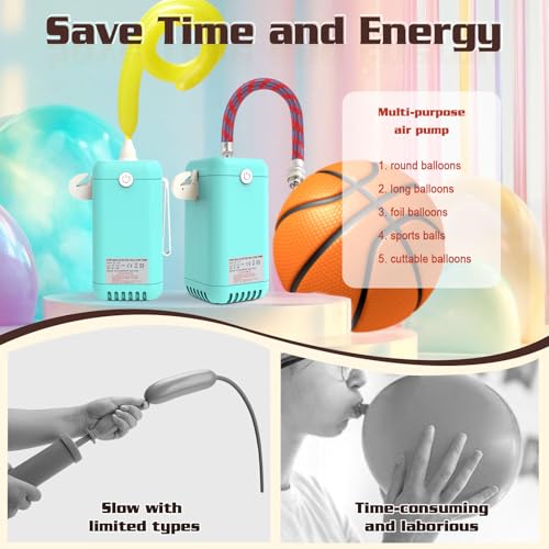 Balloon Pump Electric Air Pumps, 2-in-1 Electric Air Balloon Pump，Balloon Inflator for 260q,Foil, Latex Balloons and Sport Balls - style: Sky Blue