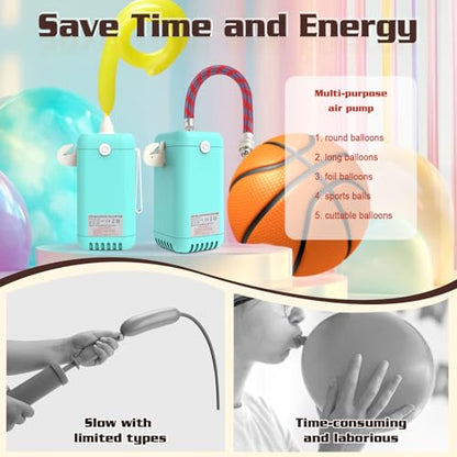 Balloon Pump Electric Air Pumps, 2-in-1 Electric Air Balloon Pump，Balloon Inflator for 260q,Foil, Latex Balloons and Sport Balls - style: Sky Blue