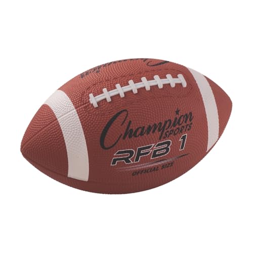 Champion Sports Rubber Football – Durable All-Weather Ball for Pee Wee to Official Sizes, Indoor & Outdoor Play - style: Official Size (Ages 14+)