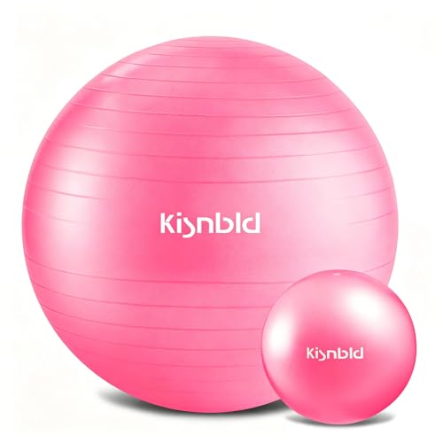 kisnbld Exercise Ball, Extra Thick Yoga Ball for Workout Pregnancy Stability, 4 Sizes Anti-Burst Balance Ball with Foot Pump - Heavy Duty Fitness Ball Chair for Office, Home & Gym - color: Hot Pink, size: M,(19-22in,48-55cm)