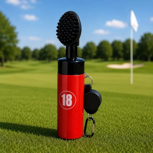 East/18 Aquabrush18 Golf Club Cleaner 4oz Pump Water Bottle Brush with Nylon Bristles, Retractor & Carabiner Clip | Lightweight, Durable & Leak-Resistant Cleaning - color: Red