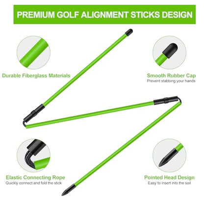 Golf Alignment Sticks 2 Pack,Golf Alignment Rods Upgraded 48" Collapsible Golf Practice Sticks Golf Training Aid for Aiming,Putting,Golf Training Sticks with Clear Tube Case - color: Green